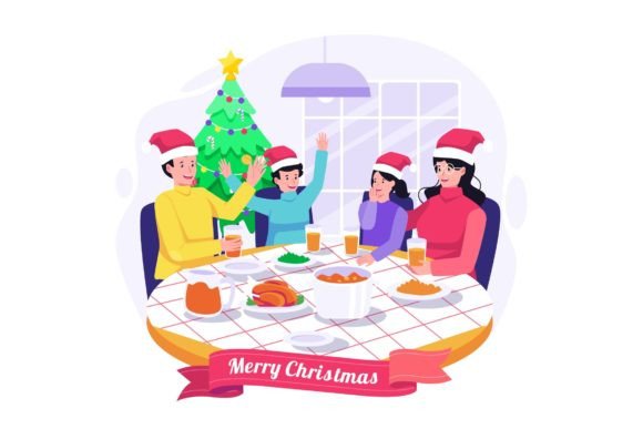 Christmas Family Dinner Illustration