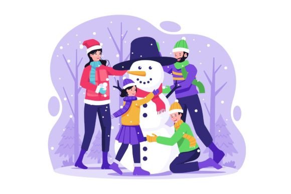 Family Snowman Illustration Graphics