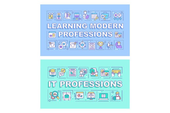 Learning Professions Word Banner Set for Digital Sellers