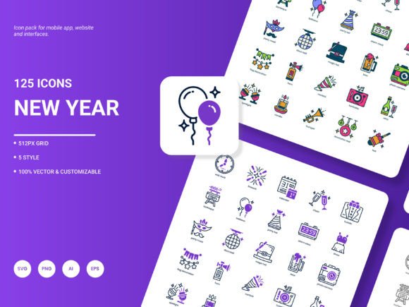 New Year Icon Pack: A Graphic Design Asset for Modern Content