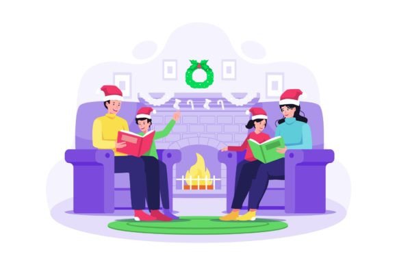 Reading Book on Christmas Graphics