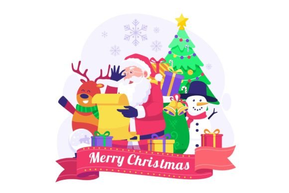 Santa Read Wist List Paper Illustration