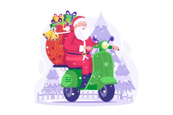 Santa Rides Scooter Deliver Graphics