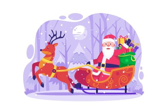 Santa Rides Sleigh Reindeer Graphics